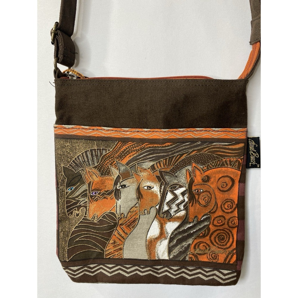 Laurel Burch Crossbody‎ Bag Moroccan Mares Canvas Purse Horses Brown Orange VACA